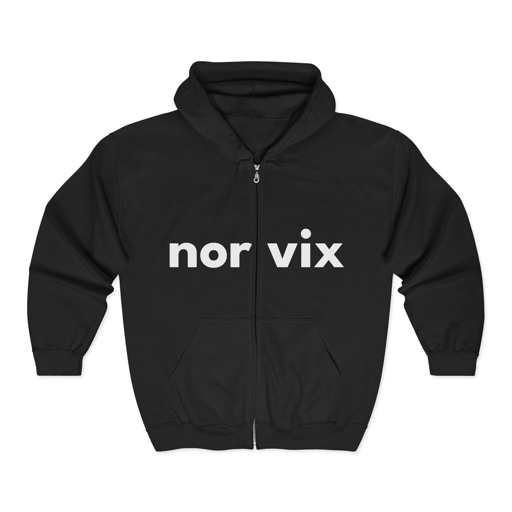Norvix Logo Zip Hoodie — Minimalist Black Full-Zip Hooded Sweatshirt