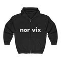 Norvix Logo Zip Hoodie — Minimalist Black Full-Zip Hooded Sweatshirt