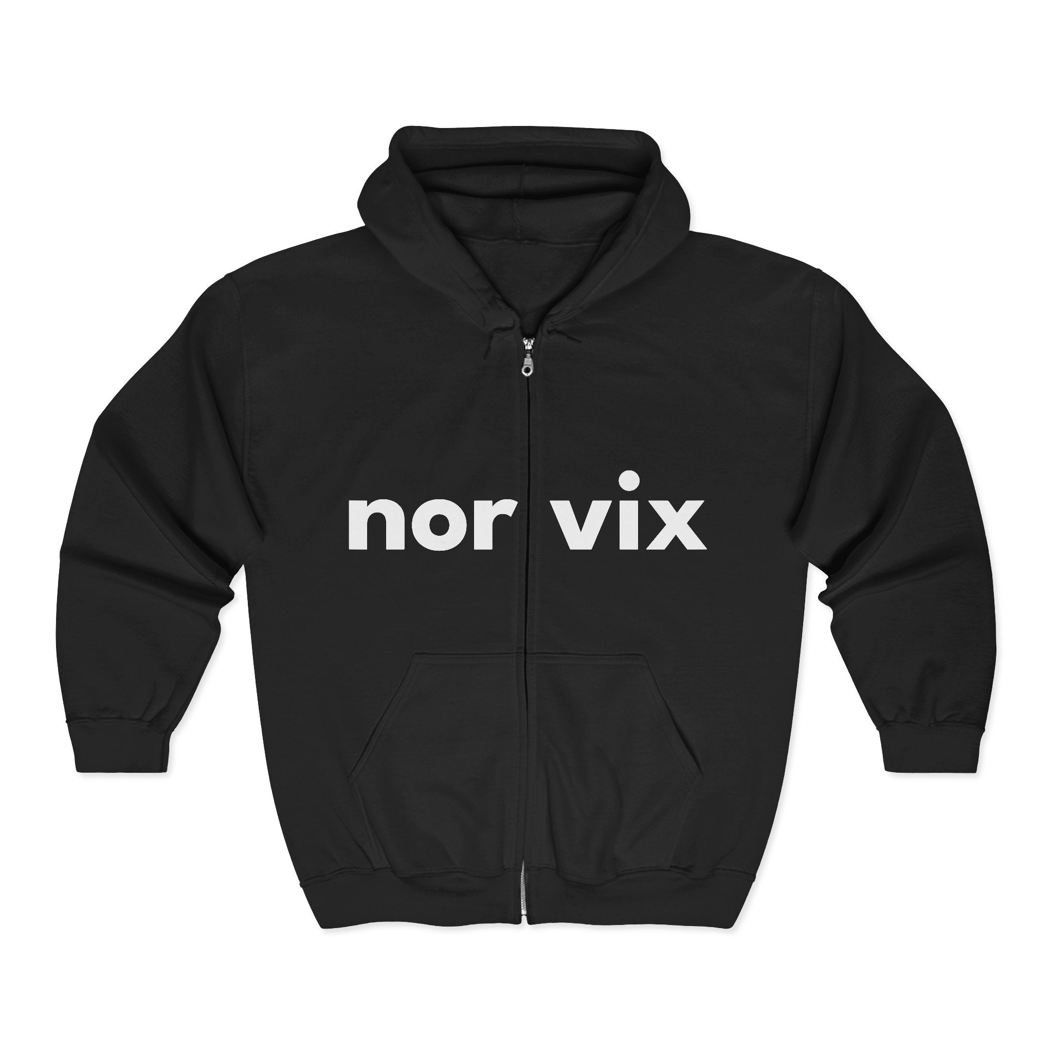 Norvix Logo Zip Hoodie — Minimalist Black Full-Zip Hooded Sweatshirt