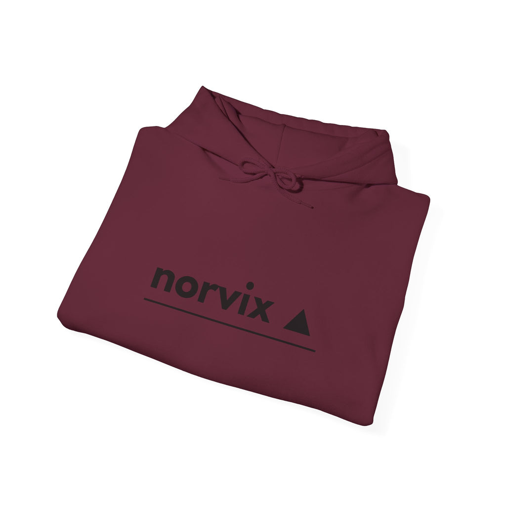 Adventure Logo Hoodie — "norvix" Minimal Mountain Graphic