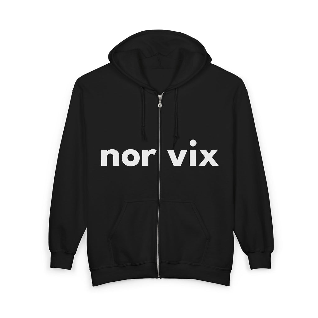 Norvix Logo Zip Hoodie — Minimalist Black Full-Zip Hooded Sweatshirt
