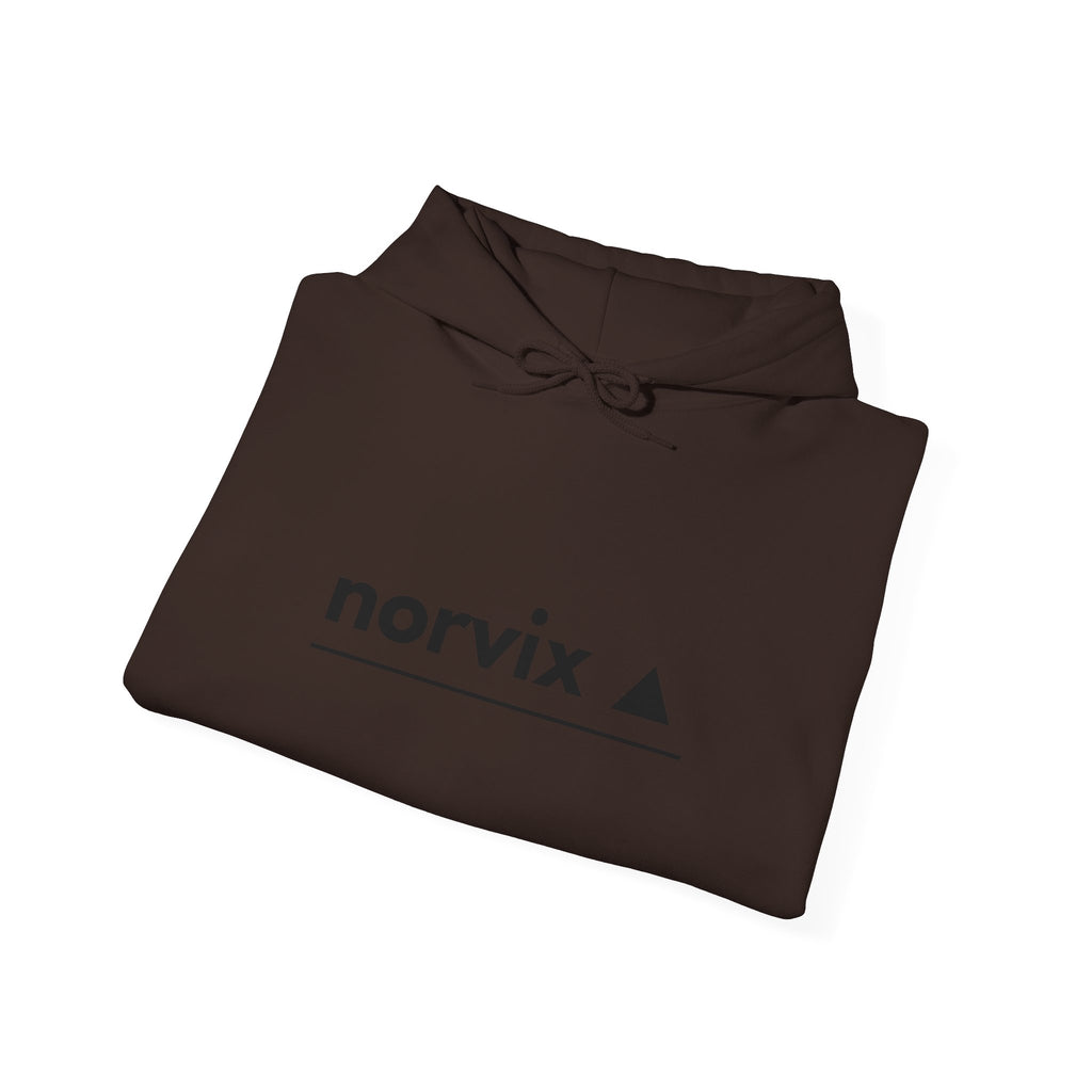 Adventure Logo Hoodie — "norvix" Minimal Mountain Graphic