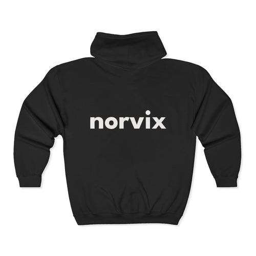 Norvix Logo Zip Hoodie — Minimalist Black Full-Zip Hooded Sweatshirt