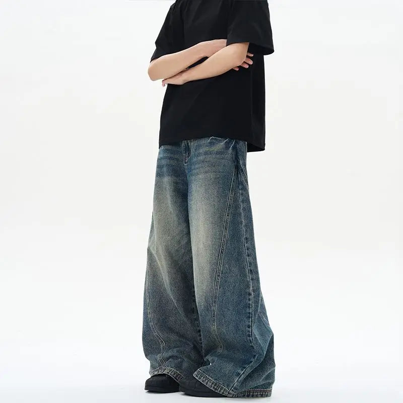 norvix Vintages High Quality Jeans Men Straight Wide Leg Jeans Plus Size Unisex Loose Fit Hip Hop Streetwear Baggy Jeans Men